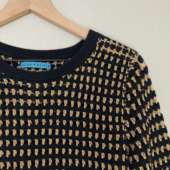 Alice + Olivia Kellye Metallic Knit Open Weave Cotton Sweater | Sz M - Picture 3 of 8